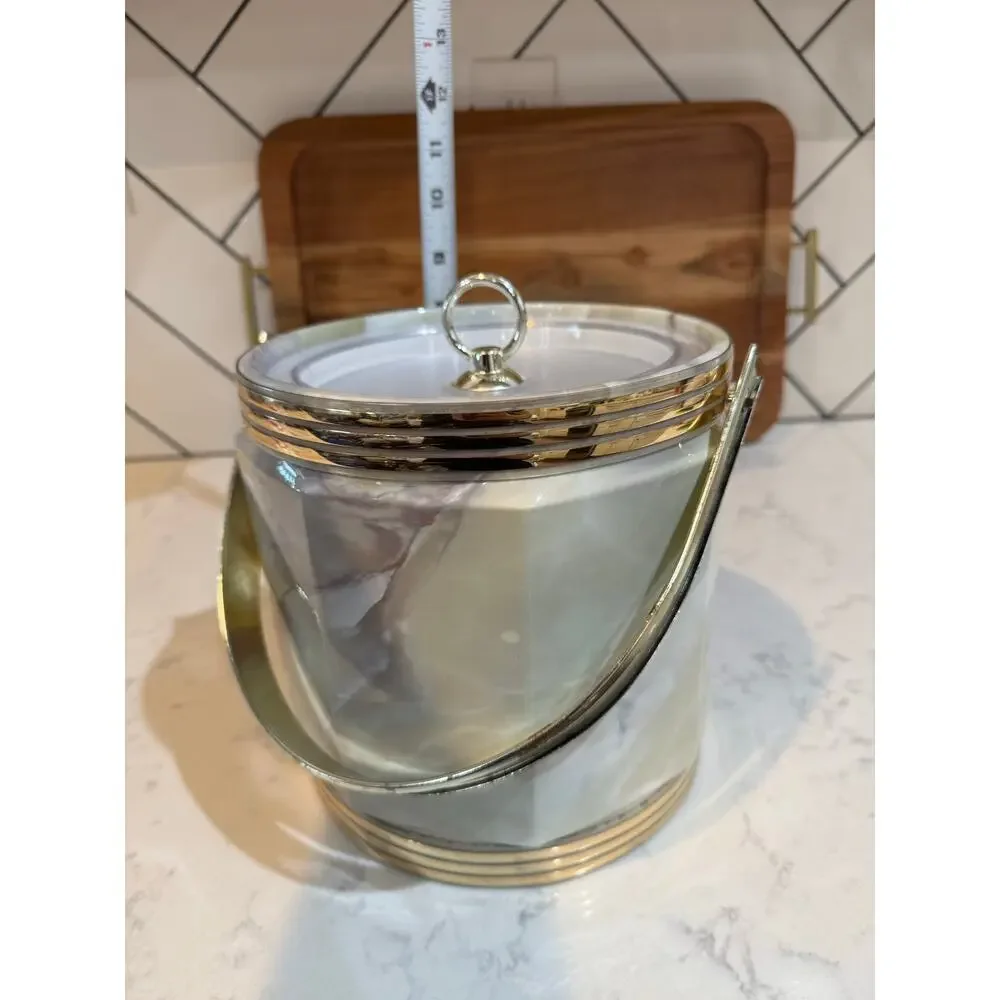 vintage mid-century modern insulated ice bucket faux-marble vinyl outer finish